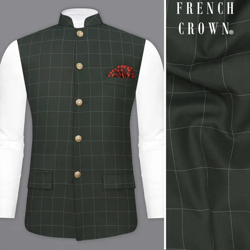 Mine Shaft Green Windowpane Nehru Jacket 1