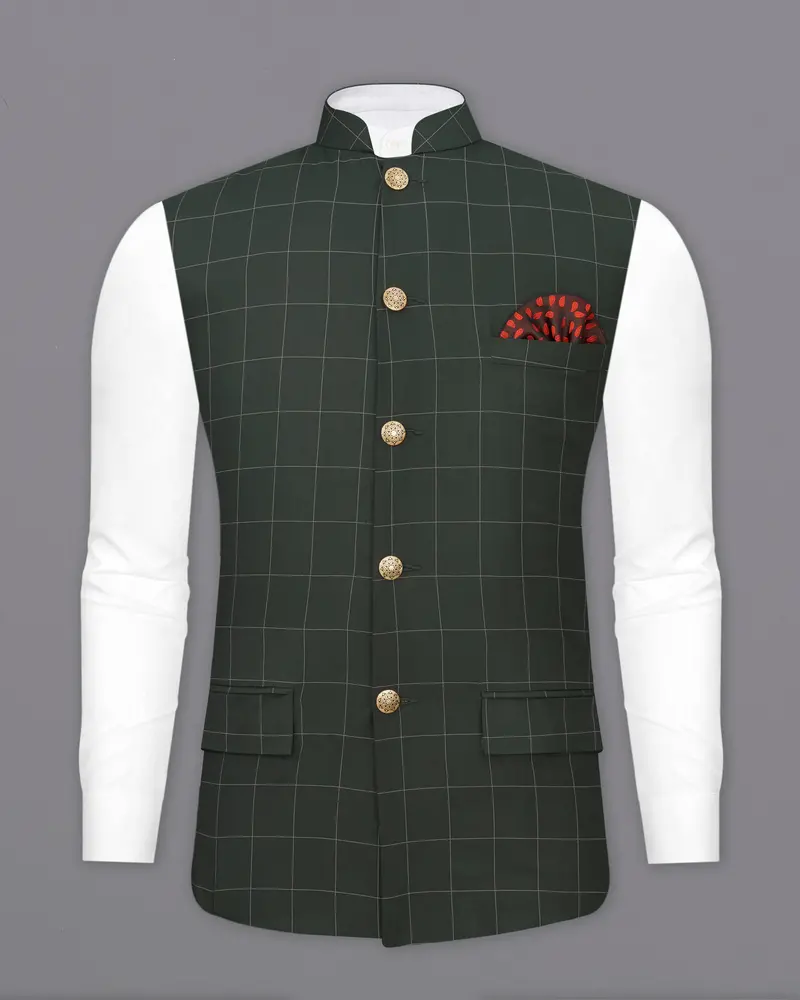 Mine Shaft Green Windowpane Nehru Jacket 2