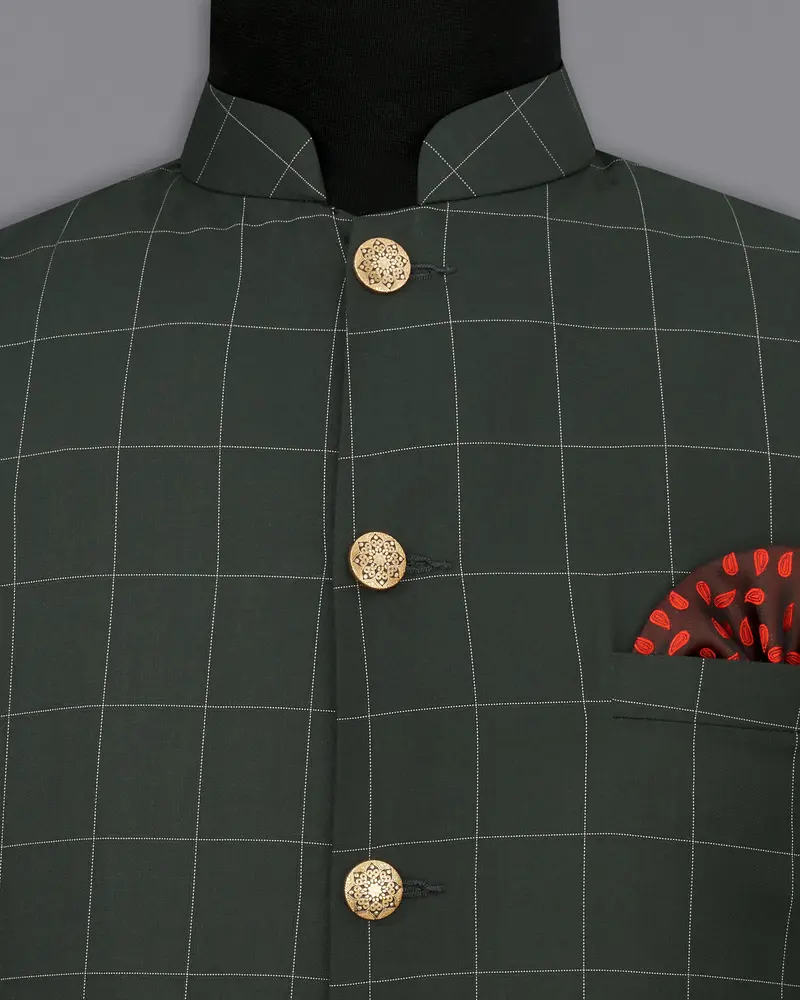 Mine Shaft Green Windowpane Nehru Jacket 5