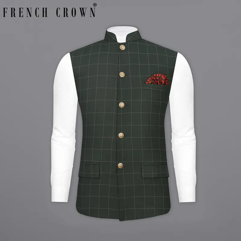 Mine Shaft Green Windowpane Nehru Jacket 7