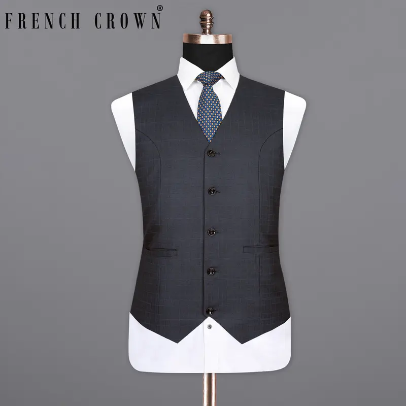 Mine Shaft Grey Plaid Wool Rich Waistcoat 1