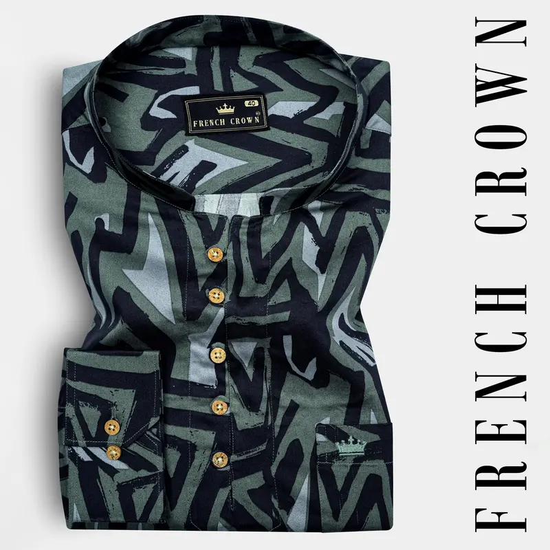 Mineral Green And Casper Blue Printed Subtle Sheen Super Soft Premium Cotton Shirt 1