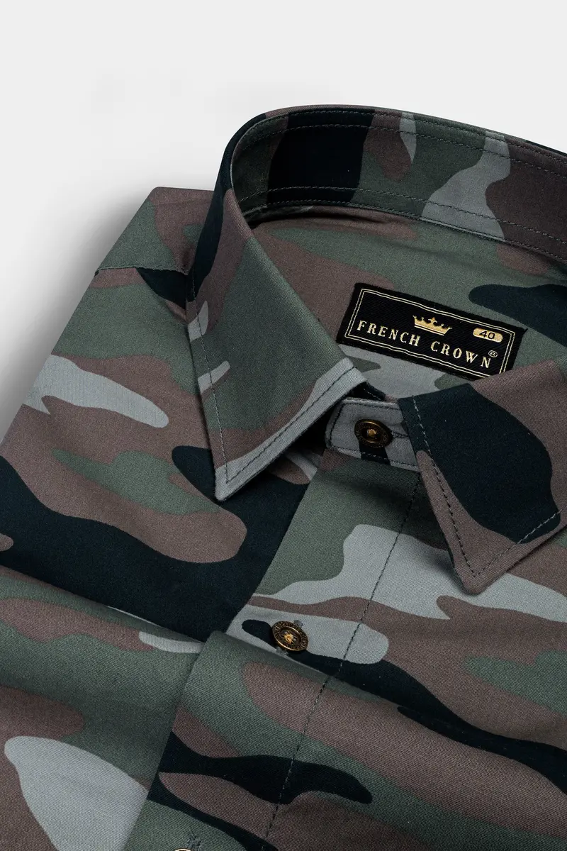 Mineral Green And Tundora Brown Camouflage Royal Oxford Shirt 1