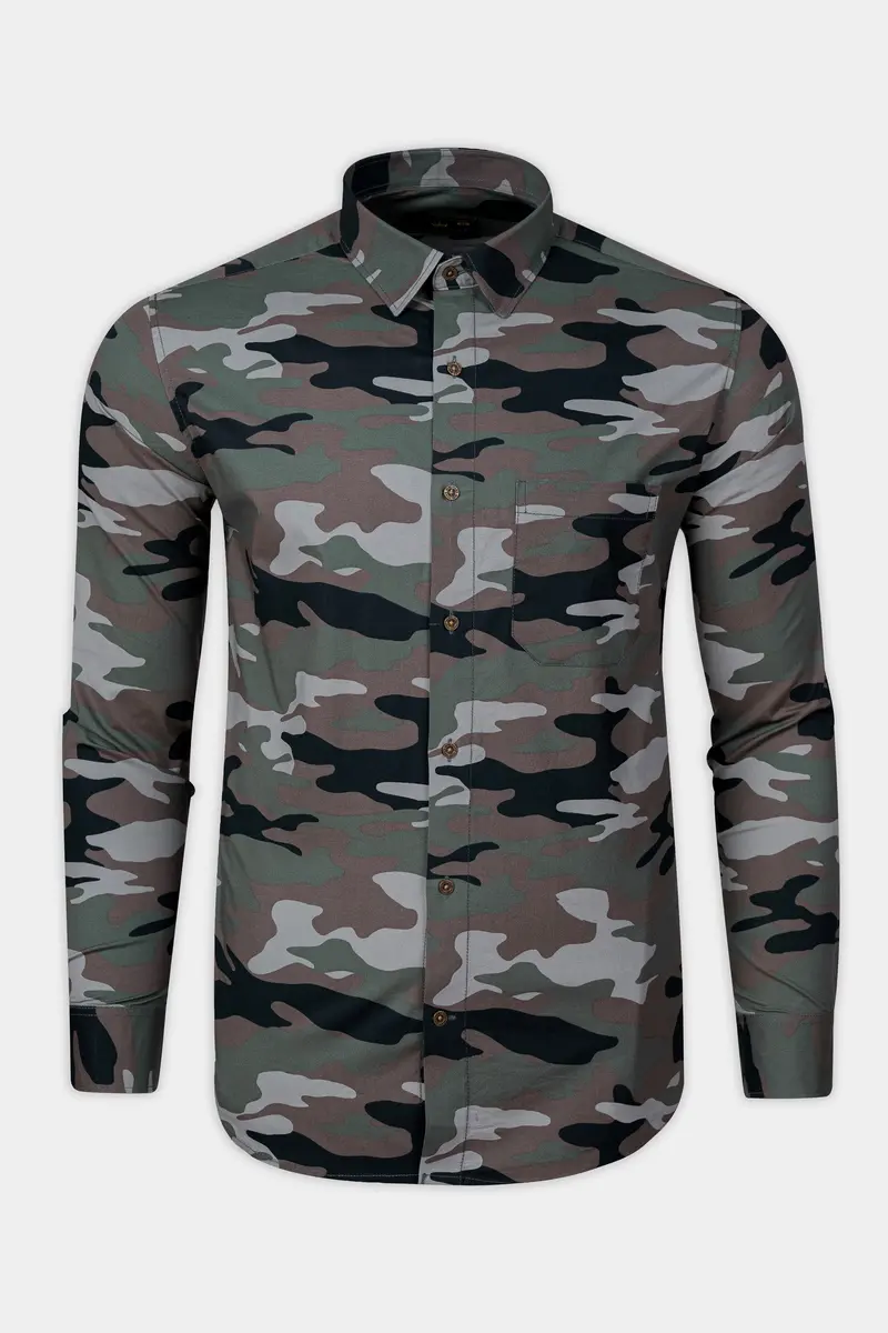 Mineral Green And Tundora Brown Camouflage Royal Oxford Shirt 4
