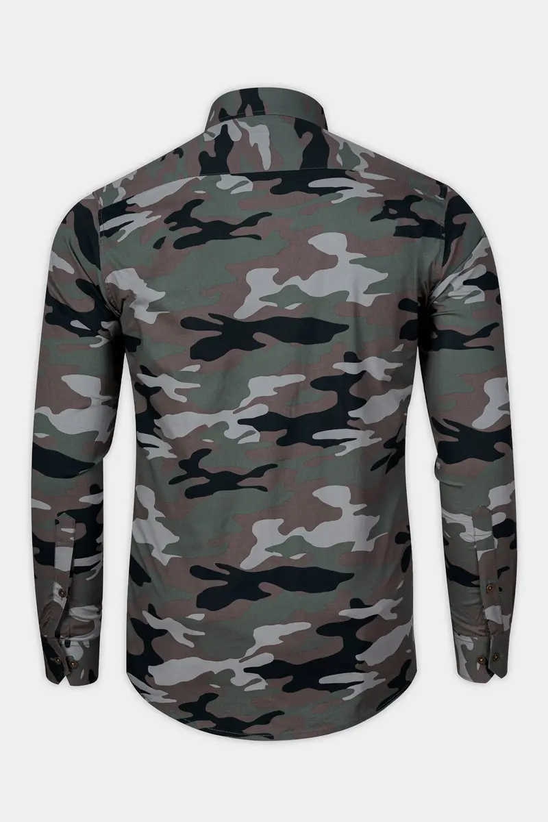 Mineral Green And Tundora Brown Camouflage Royal Oxford Shirt 5