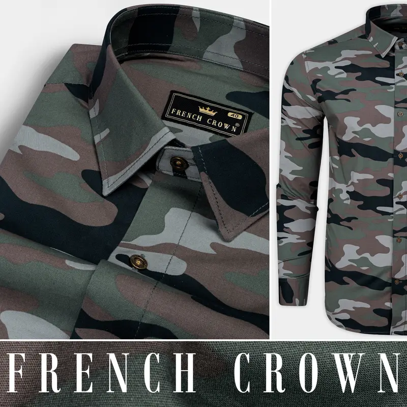 Mineral Green And Tundora Brown Camouflage Royal Oxford Shirt 9