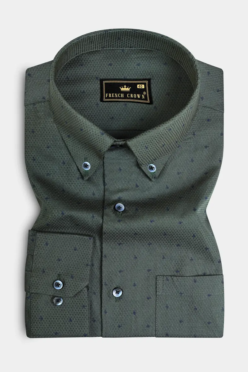 Mineral Green Dobby Textured Premium Giza Cotton Shirt 3