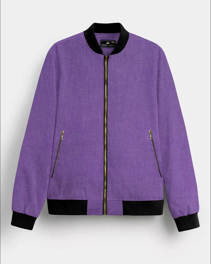 Minsk Purple Textured Premium Cotton Bomber Jacket 1
