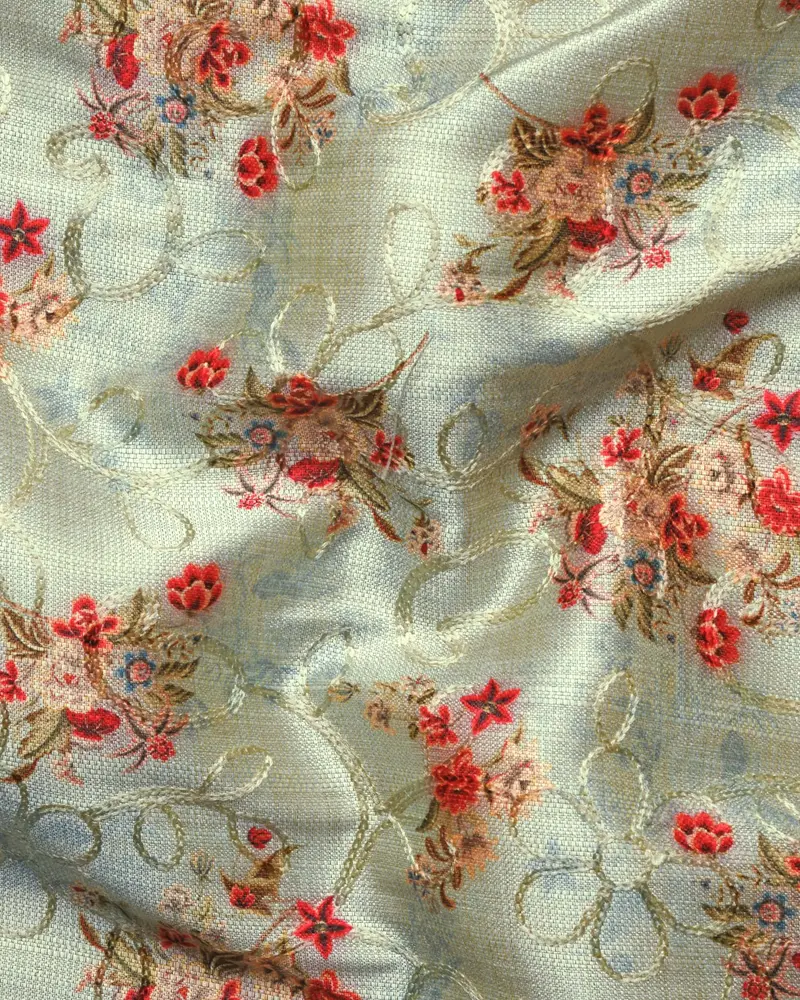 Mint Flower Patterned And Jacquard Textured Designer Nehru Jacket 3