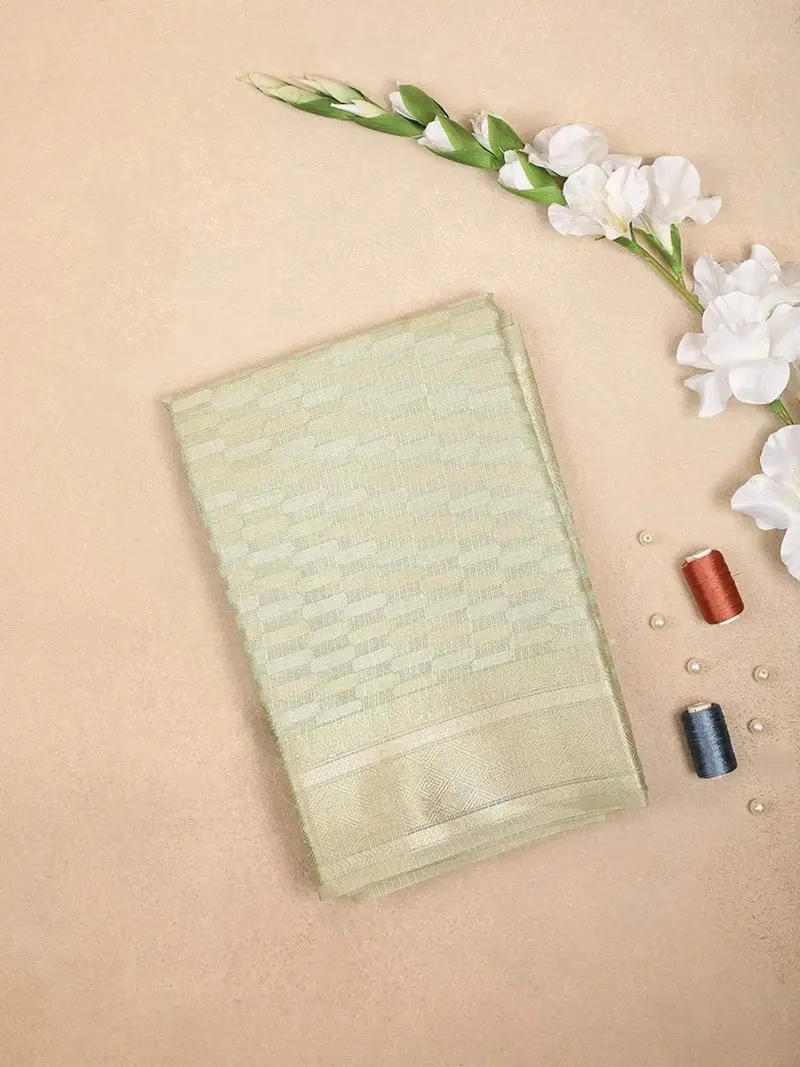 Mint Green Art Silk Saree With Grid Geometric Design On The Body With Matching Border 1