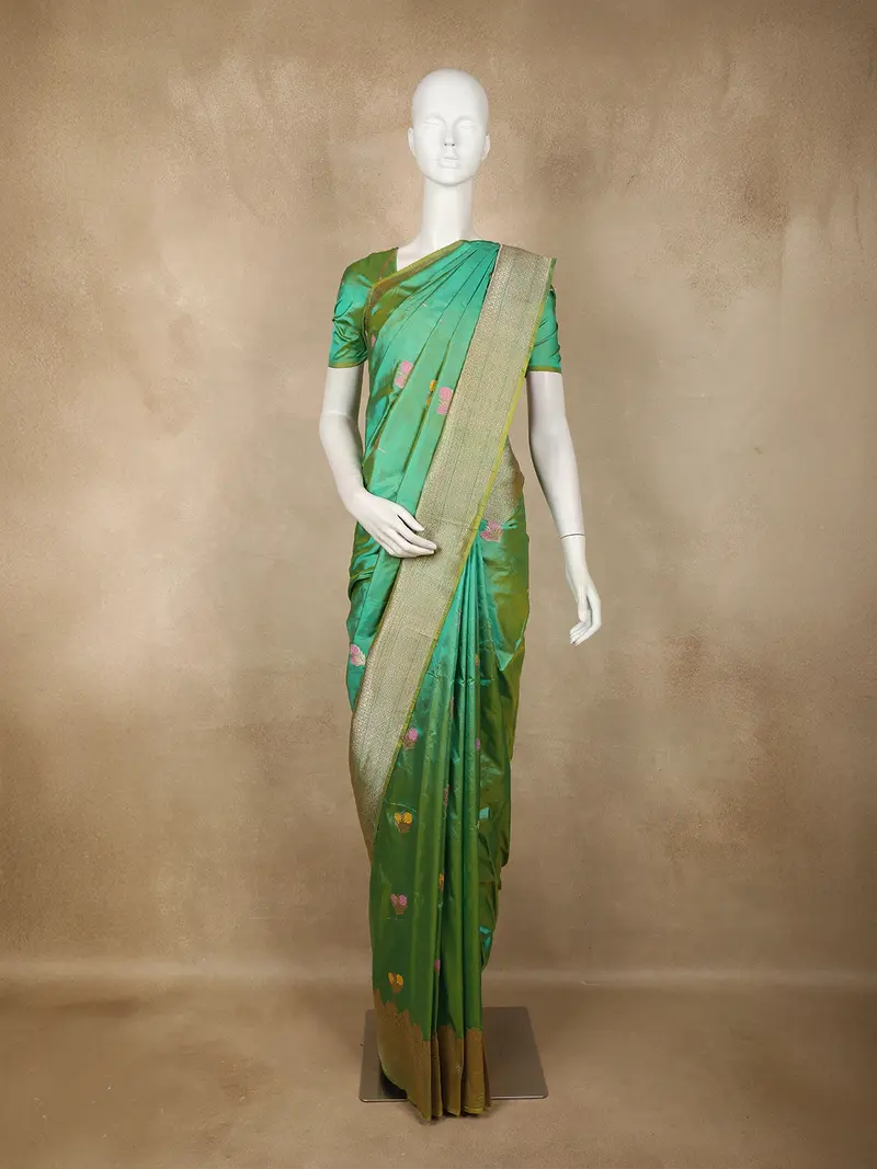 Mint Green Floral Butta Woven Design Pure Banarasi Saree 1