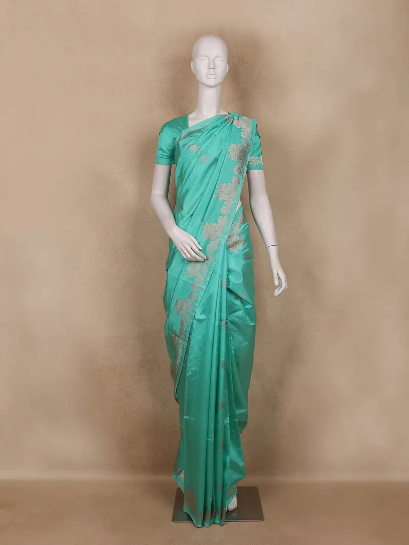 Mint Green Floral Butta  Woven Katan Banarasi Saree 1