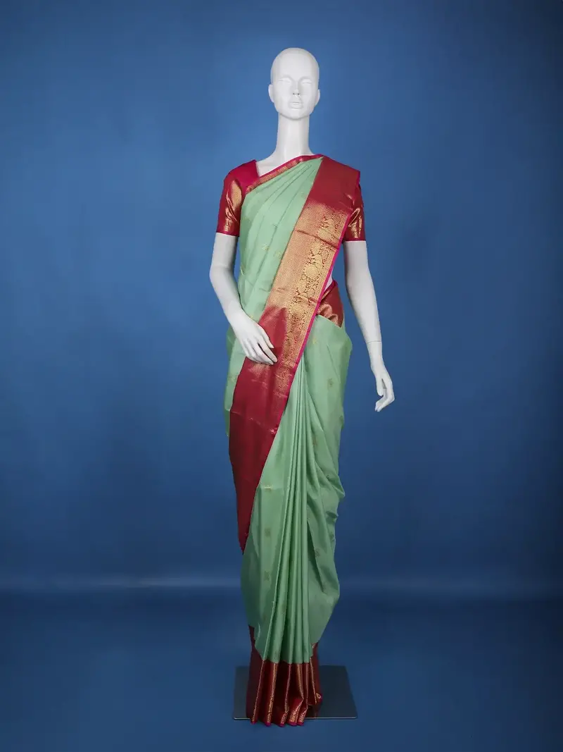 Mint Green Floral Design Zari Woven Silk Saree 1