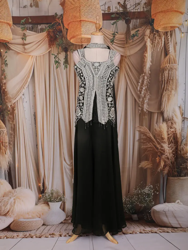 Mint Green Floral Embroidered Design Georgette Palazzo Suit 1