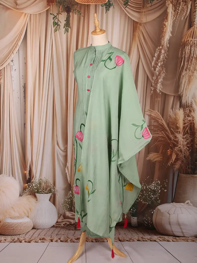 Mint Green Floral Painted Cotton Salwar Suit With Dupatta 3
