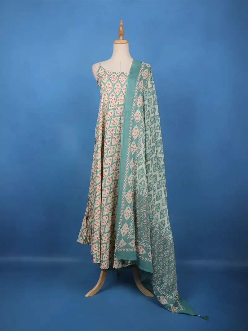 Mint Green Floral Printed Cotton Salwar Suit 2