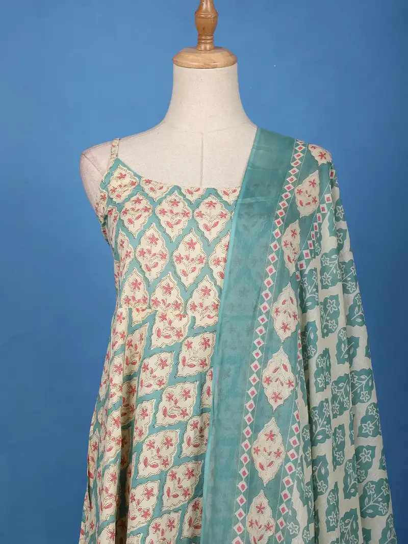 Mint Green Floral Printed Cotton Salwar Suit 3