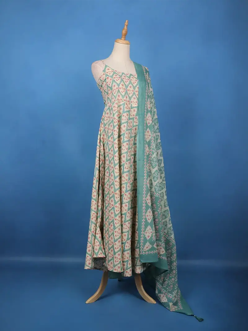Mint Green Floral Printed Cotton Salwar Suit 4