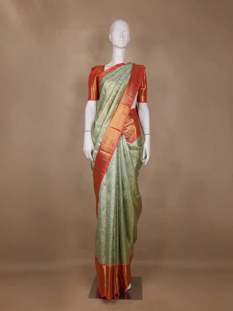 Mint Green Floral Woven Pure Tissue Silk Saree 1
