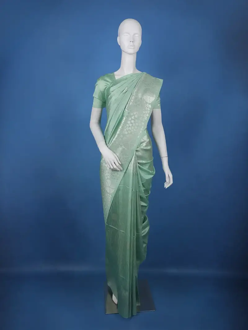 Mint Green Geometric Design Semi Tissue Saree 1
