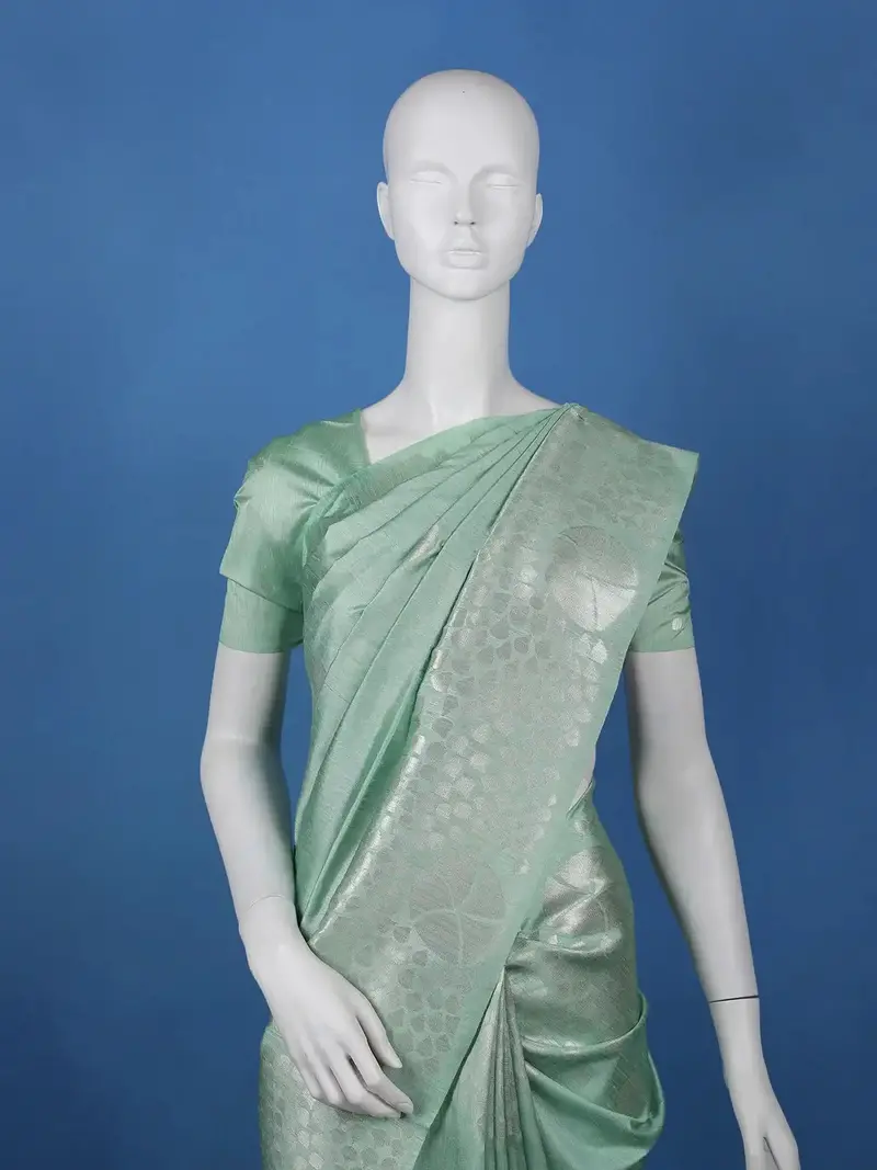 Mint Green Geometric Design Semi Tissue Saree 2