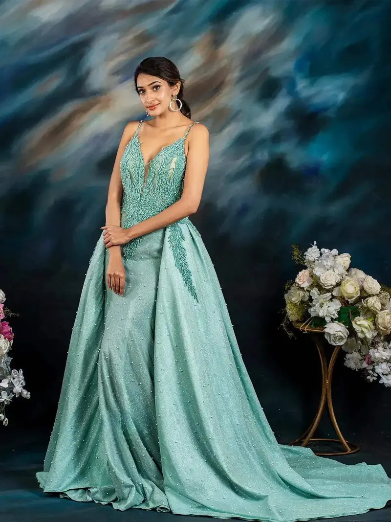 Mint Green Glitter Net Gown Embellished With Stones 1
