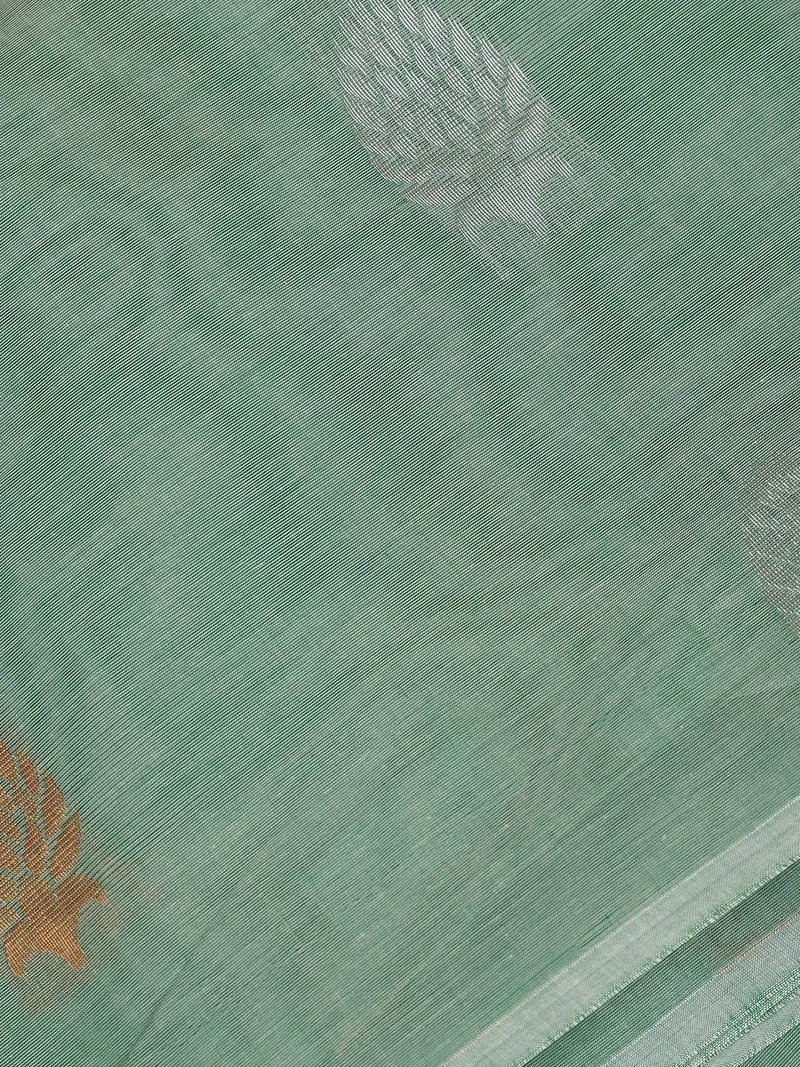 Mint Green Leaf Butta Woven Design Cotton Saree 2