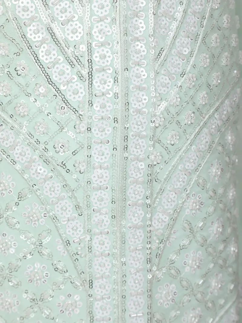 Mint Green Sequins And Thread Embroidered Georgette Palazzo Suit With Dupatta 6