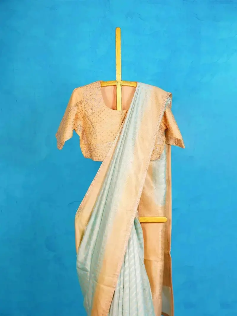 Mint Green Tussar Silk Saree With Embroidery Border And Designer Blouse 2