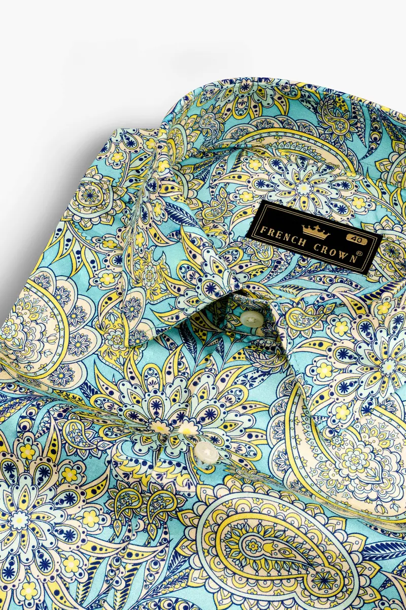 Mint Green With Tealish Blue Multicolor Printed Super Soft Premium Cotton Shirt 1