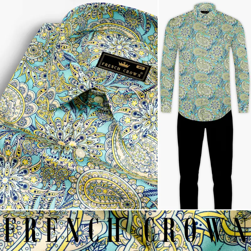 Mint Green With Tealish Blue Multicolor Printed Super Soft Premium Cotton Shirt 10