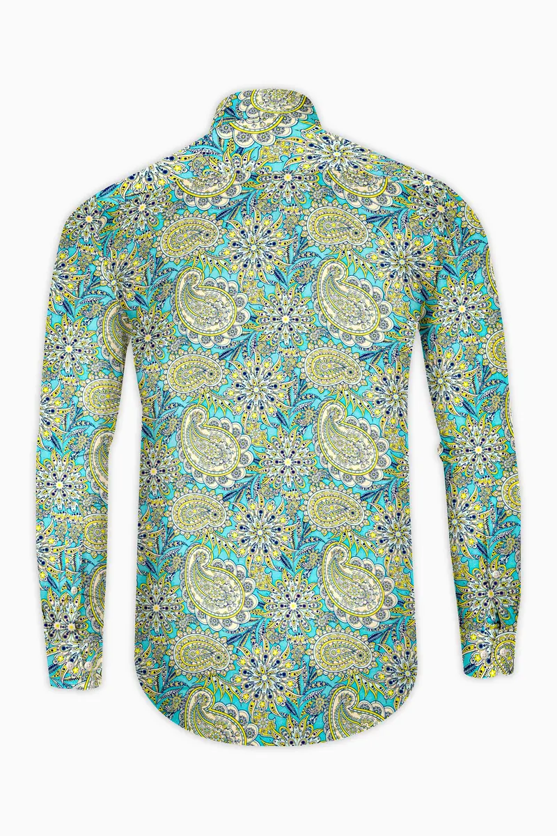 Mint Green With Tealish Blue Multicolor Printed Super Soft Premium Cotton Shirt 5