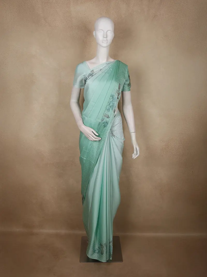 Mint Pastel Green Solid Design Satin Designer Saree With Designer Border 1