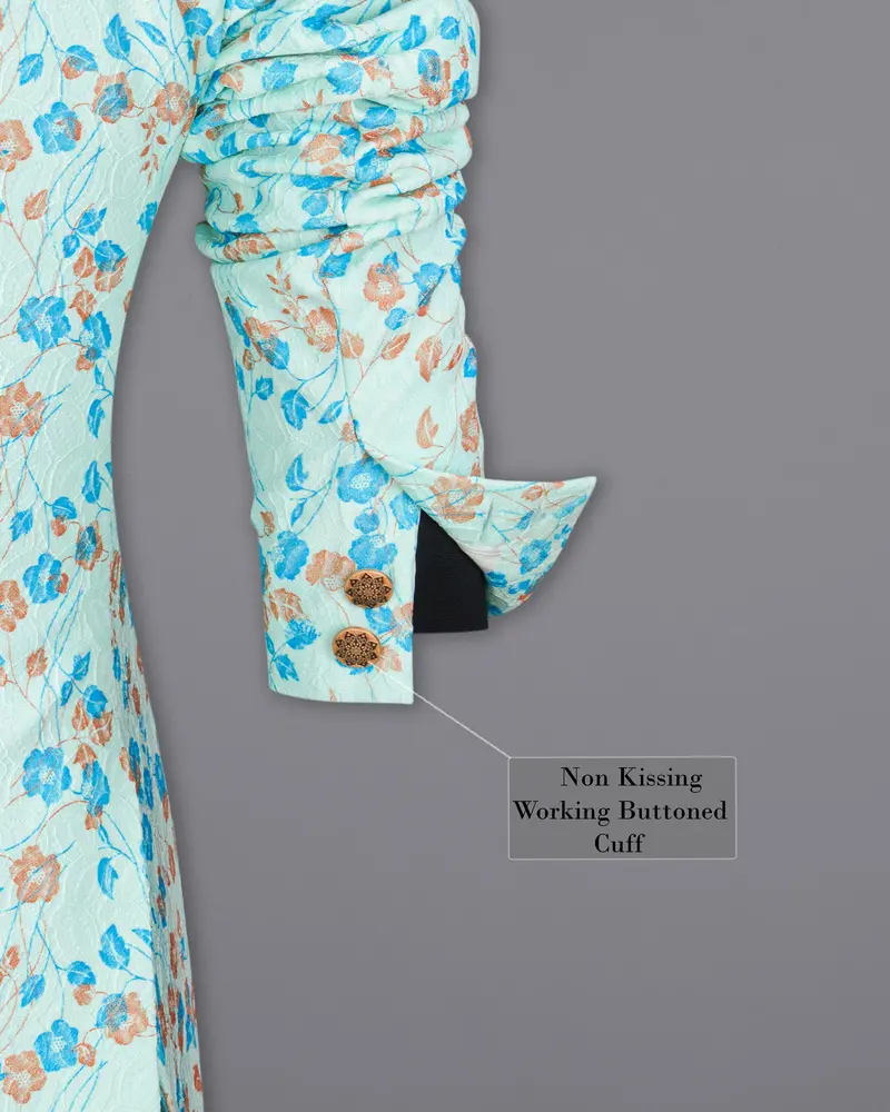 Mint Tulip And Tiffany Blue Floral Printed Cross Placket Bandhgala Designer Blazer 10