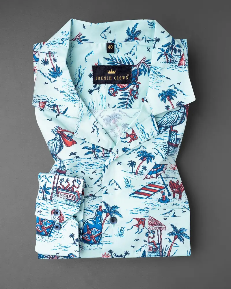 Mint Tulip With Toile Inspired Printed Twill Premium Cotton Shirt 1