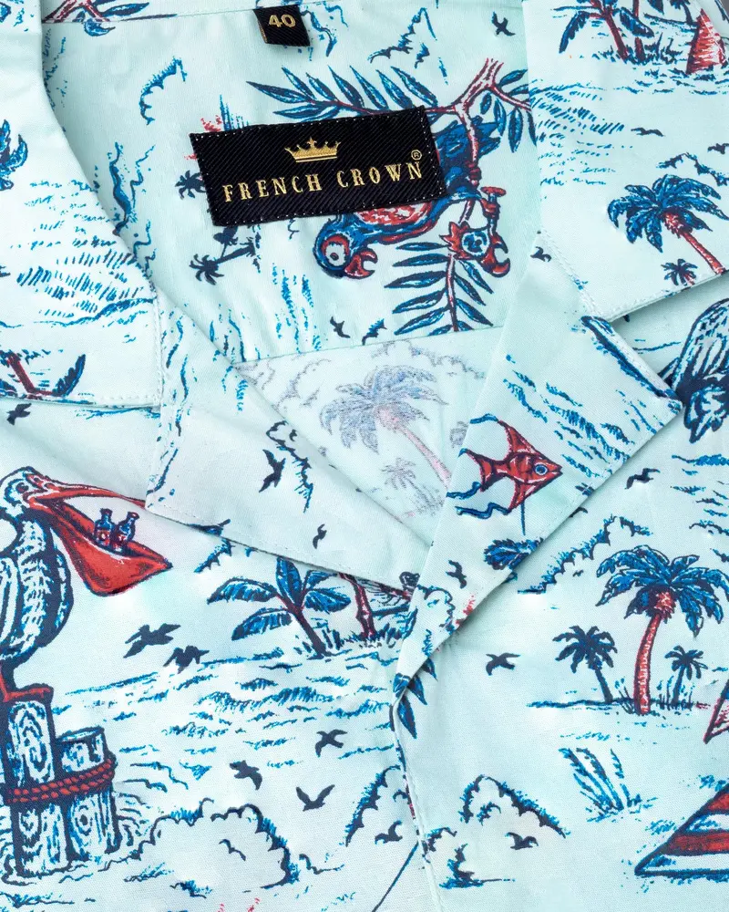 Mint Tulip With Toile Inspired Printed Twill Premium Cotton Shirt 3