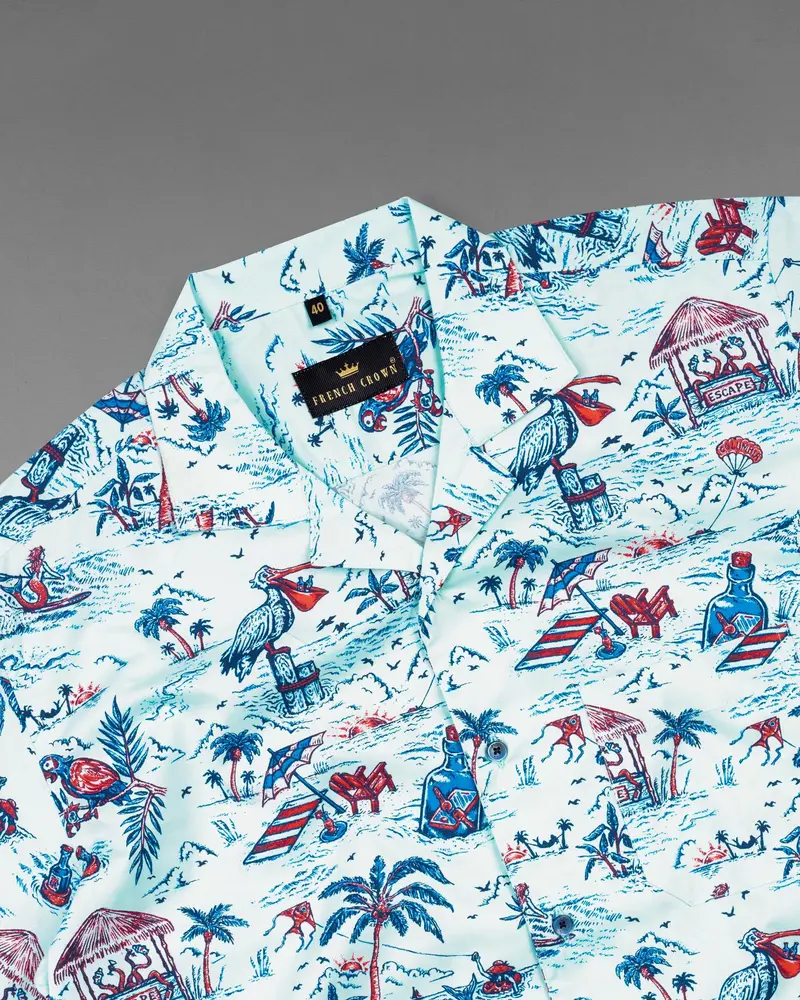 Mint Tulip With Toile Inspired Printed Twill Premium Cotton Shirt 4