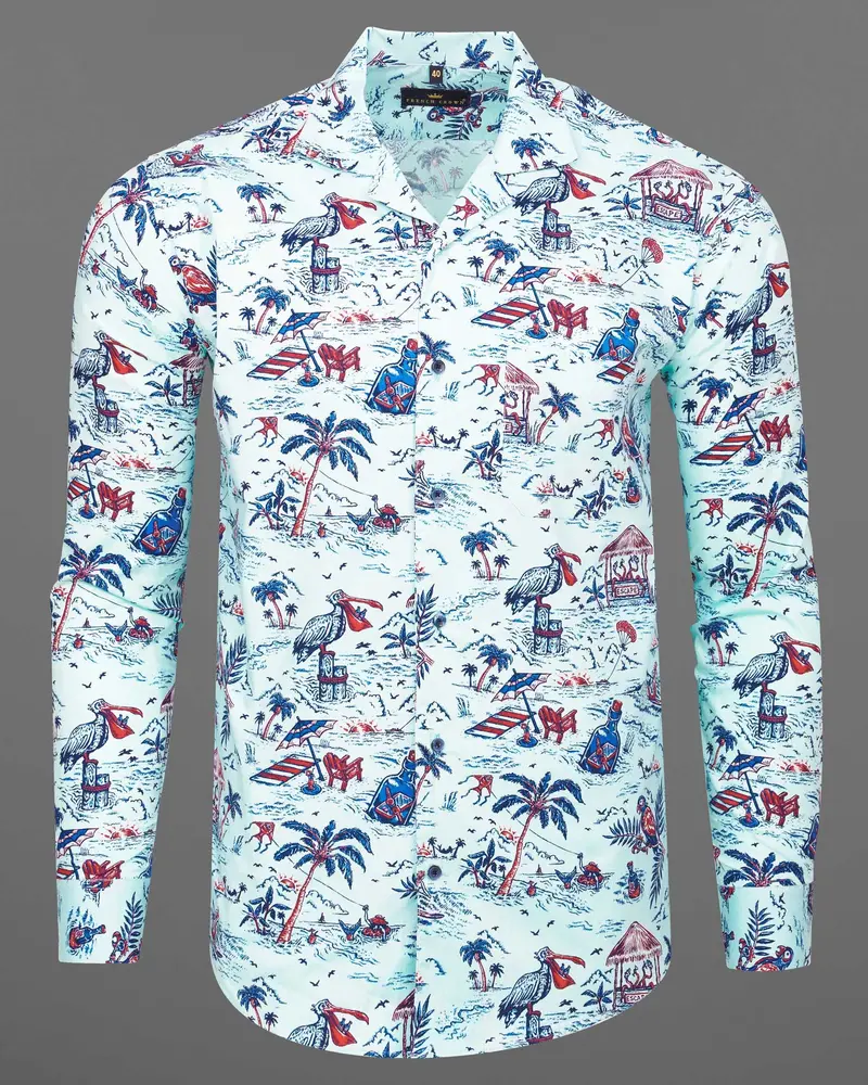 Mint Tulip With Toile Inspired Printed Twill Premium Cotton Shirt 5