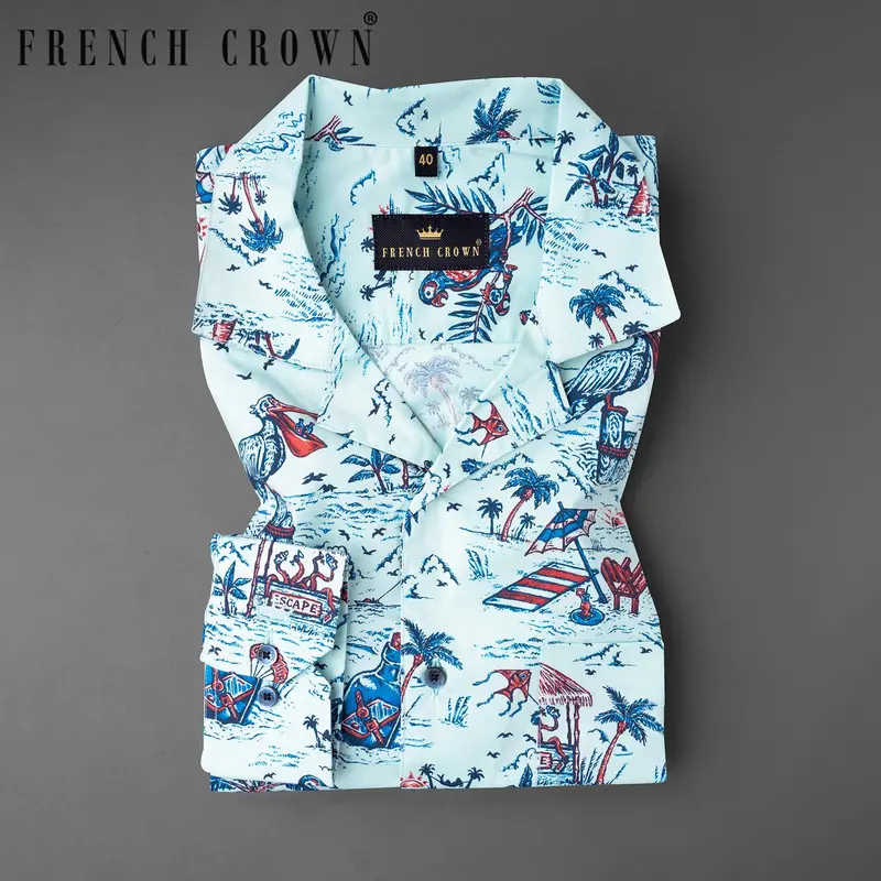 Mint Tulip With Toile Inspired Printed Twill Premium Cotton Shirt 7