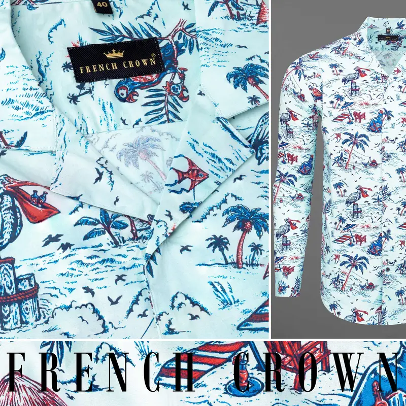 Mint Tulip With Toile Inspired Printed Twill Premium Cotton Shirt 9