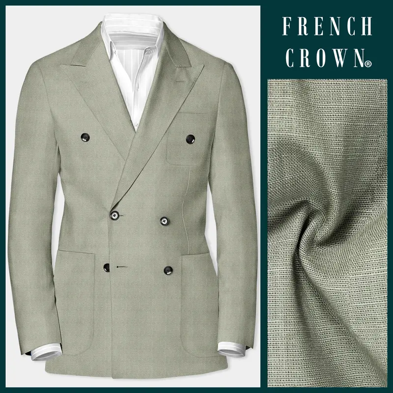 Minted Majesty-Beryl Green Solid Luxurious Linen Double Breasted Sports Blazer 1