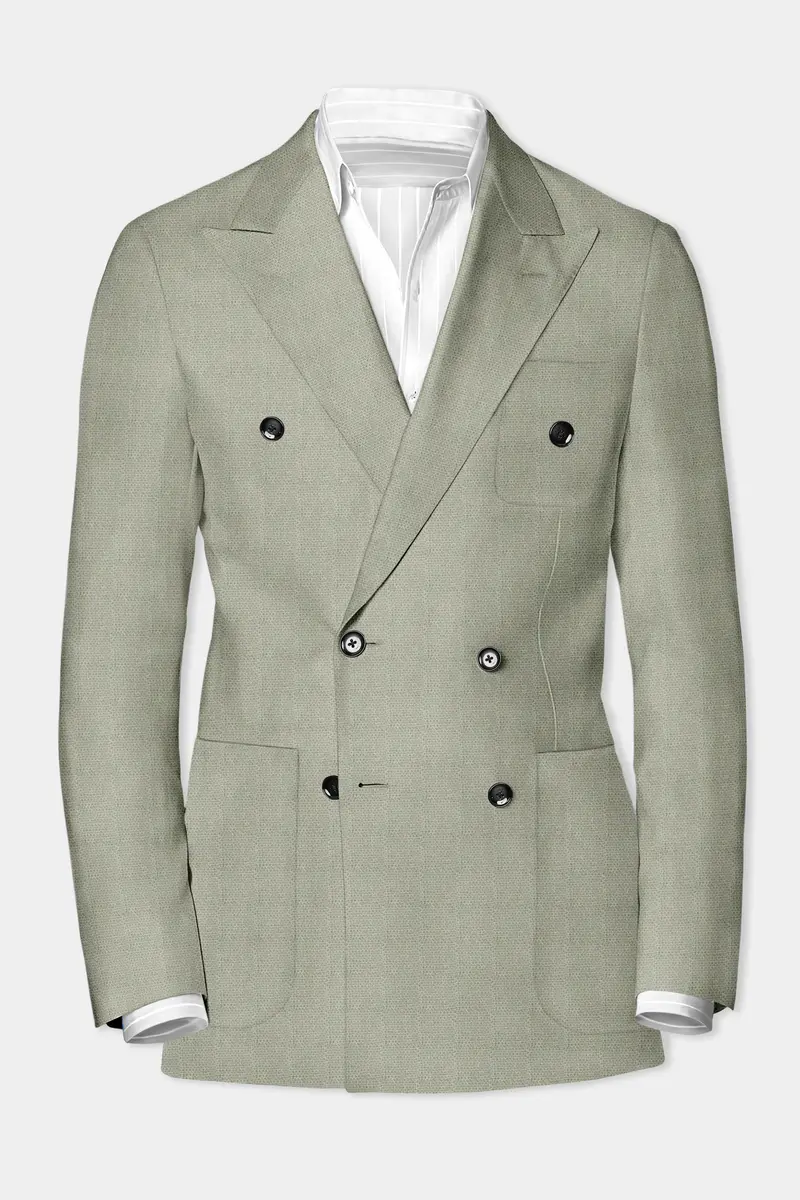 Minted Majesty-Beryl Green Solid Luxurious Linen Double Breasted Sports Blazer 2