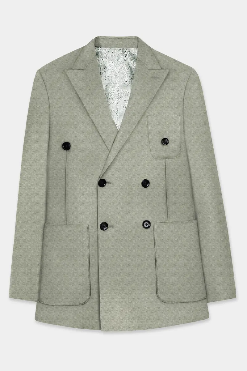 Minted Majesty-Beryl Green Solid Luxurious Linen Double Breasted Sports Blazer 7