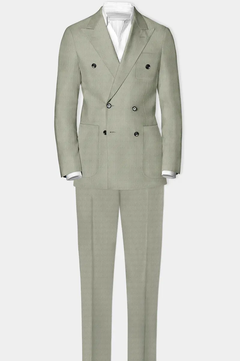 Minted Majesty-Beryl Green Solid Luxurious Linen Double Breasted Sports Blazer 9