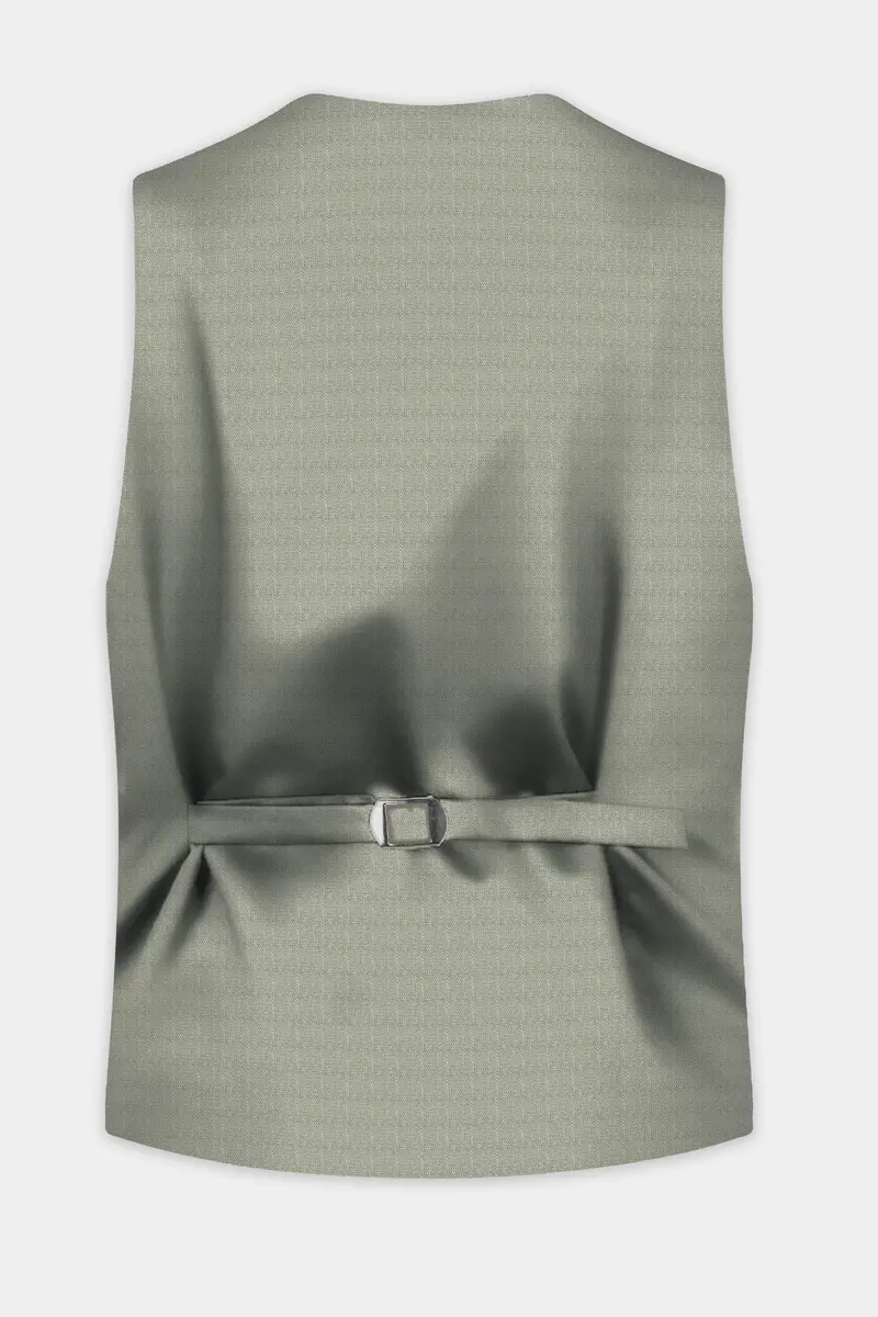 Minted Majesty-Beryl Green Solid Luxurious Linen Waistcoat 4