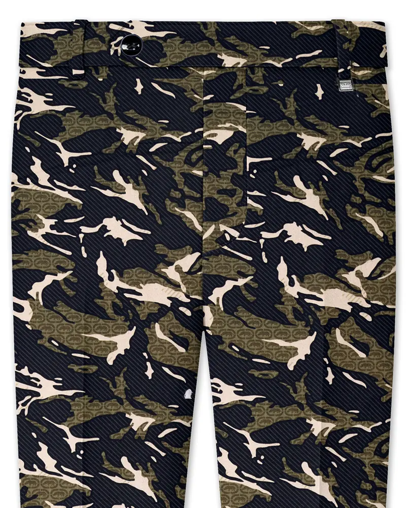 Mirage Black And Sage Green Camouflage Printed Cotton Stretchable Waistband Pant 1