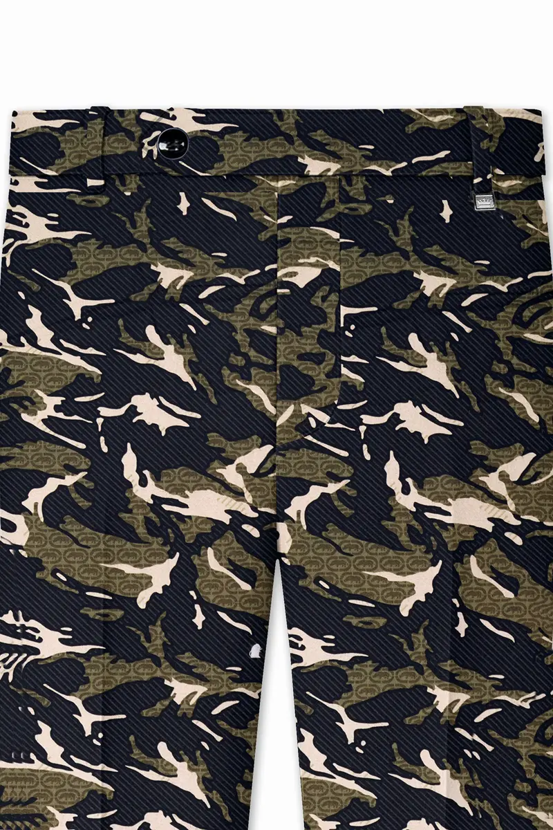 Mirage Black And Sage Green Camouflage Printed Cotton Stretchable Waistband Pant 4