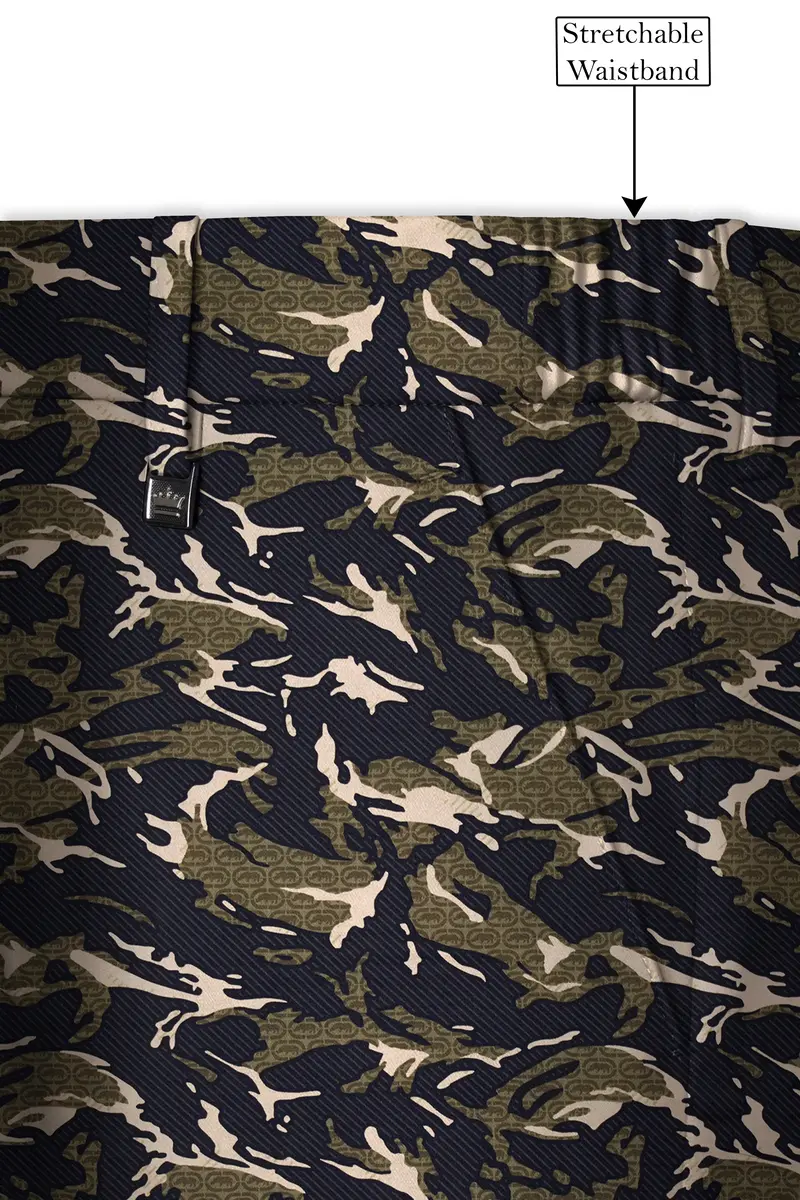 Mirage Black And Sage Green Camouflage Printed Cotton Stretchable Waistband Pant 6