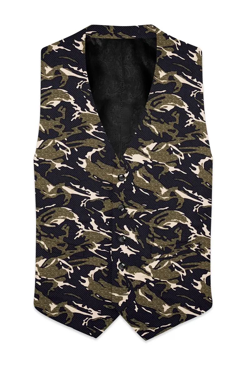 Mirage Black And Sage Green Camouflage Printed Cotton Waistcoat 2