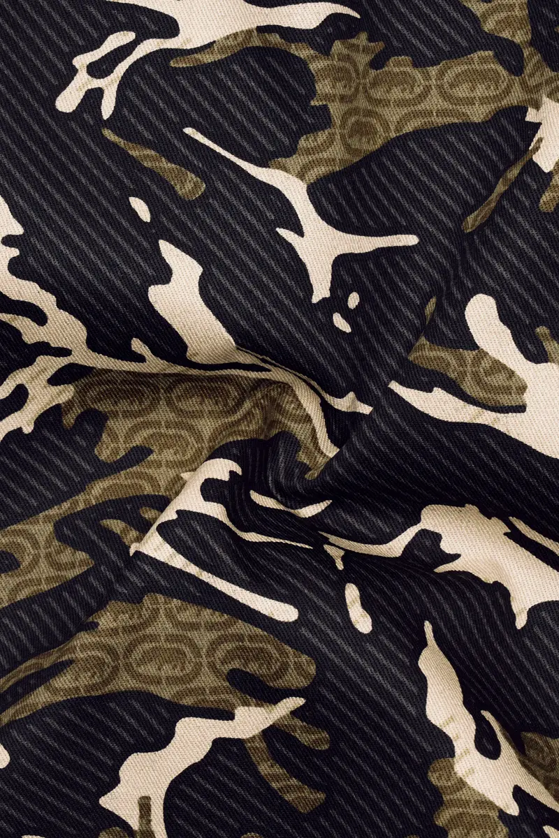 Mirage Black And Sage Green Camouflage Printed Cotton Waistcoat 3